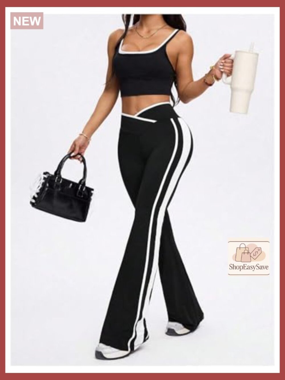 Flared Leggings High Waisted Bell Bottom Workout Yoga Pants Striped - Picture 3 of 5